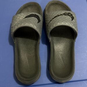 Nike Black and Gray Quilted Slide Sandals